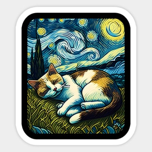 The Starry Night Cat - Vincent Van Gogh Sticker